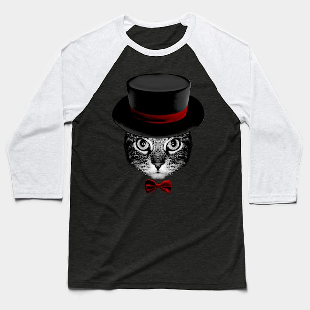 illusionist Cat V2 Baseball T-Shirt by clingcling